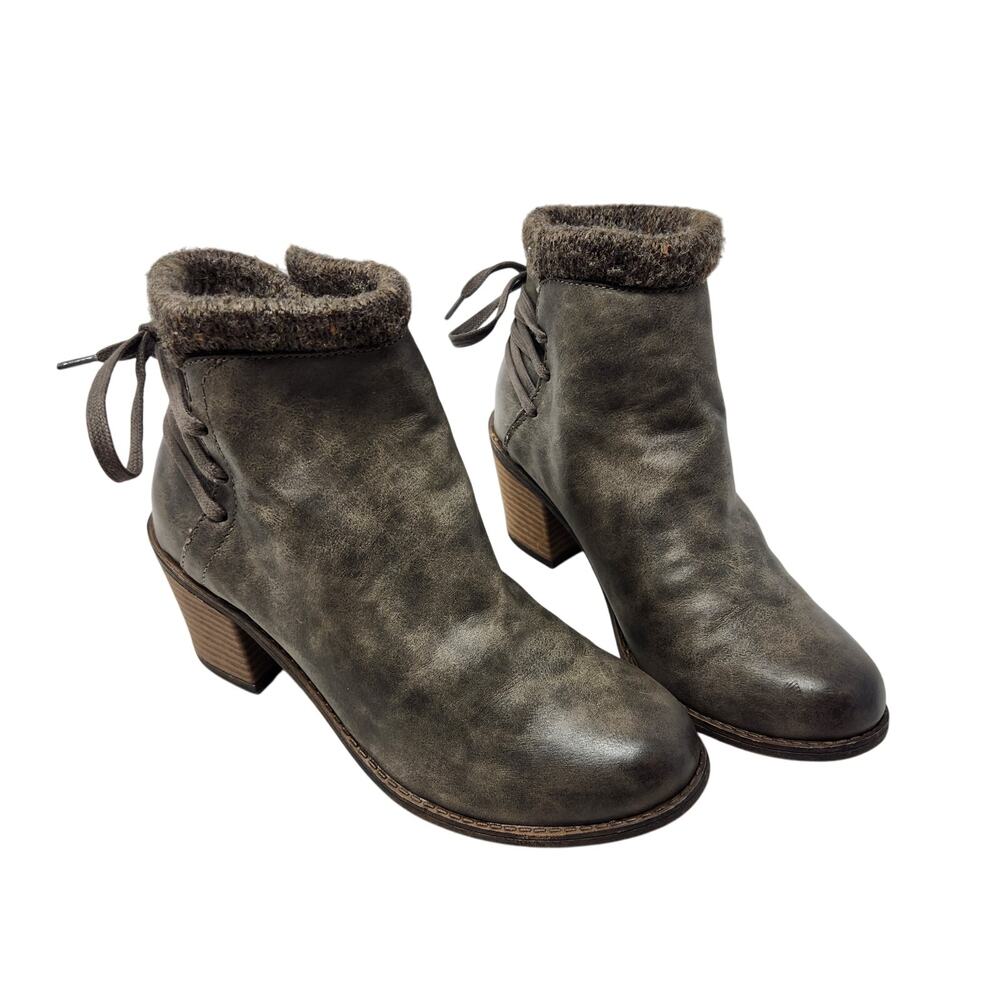 Roxy Dakota Faux Fur Comfort Knit Leather Ankle Boots Dark Gray Size 8